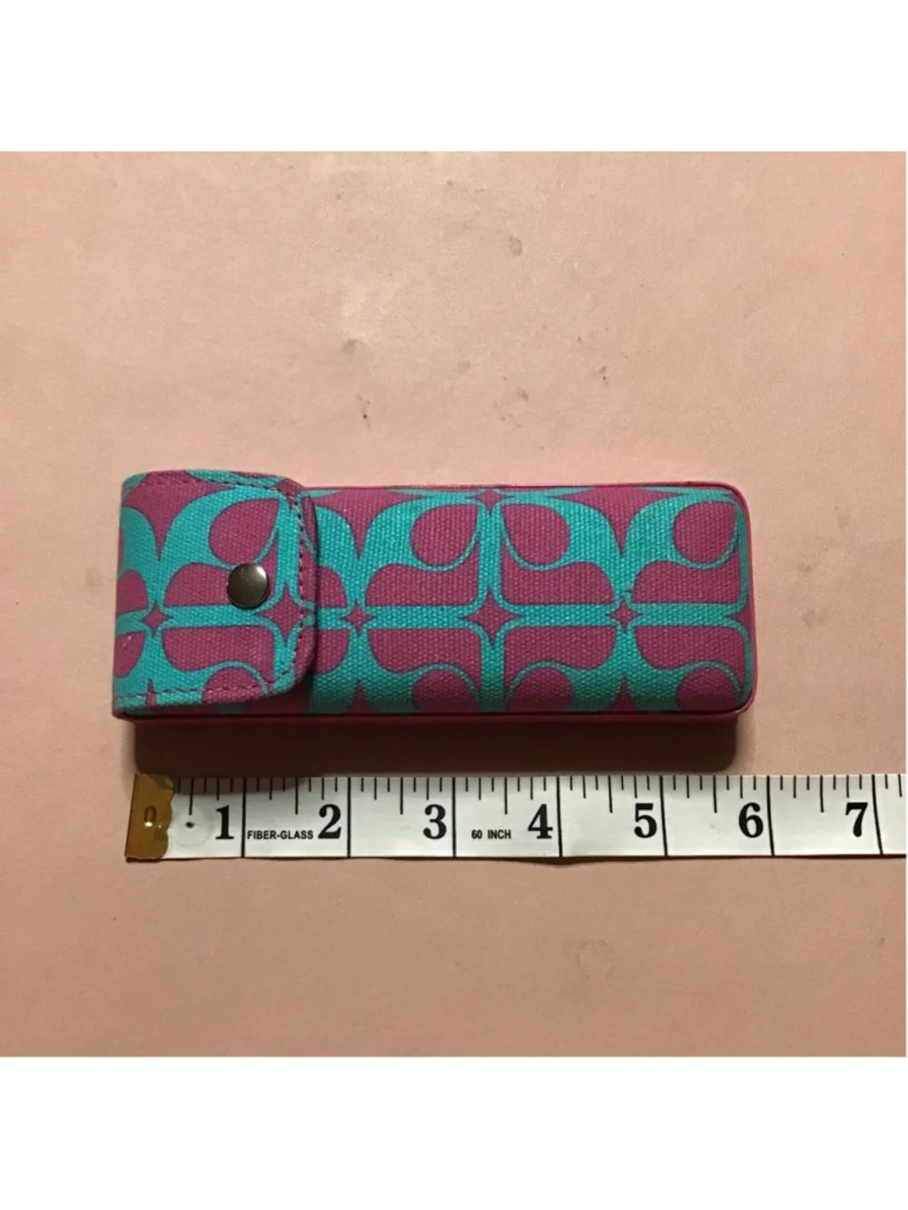 Pink Teal Patterned Glasses Case Velvety Interior